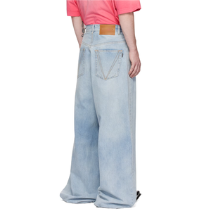 Pantalones Vaqueros Anchos de Hombre Azul Claro, Cintura Alta, Denim Lavado, Corte Holgado, Casuales de Verano - Product Image 3