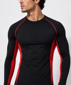 Camiseta de Manga Larga con Cuello Redondo, Personalizada para Hombre, Ajustada, de Secado Rápido, Transpirable, Anti-UV, con Bloques de Color, Negra y Roja, de Spandex - Product Image 2