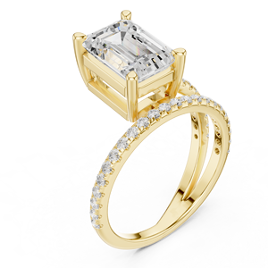 Anillo de Oro Sólido de 14K con Doble Banda para Compromiso, Boda o Aniversario, con Diamante Cultivado en Laboratorio de Corte Esmeralda de 3 CT E VS1, Marca Aries Jewel - Product Image 2