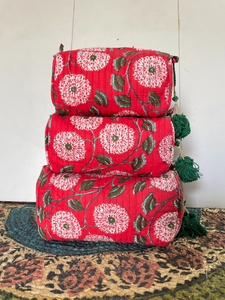 Quilted Cotton Makeup <b>Bag</b> Set: Block Printed Toiletry Travel <b>Accessory</b> - Product Image 1