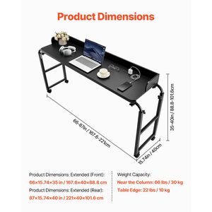 Height Adjustable Overbed Table with 4 Wheels Mobile Bed Side <b>Desk</b> Featuring 2 Brakes and Power Socket Rolling Laptop <b>Desk</b> - Product Image 3