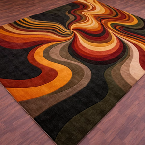 Tapis en laine tufté à la main, motif abstrait ondulé, couleur rouille, prix usine, style écologique pour salon et décoration enfant. - Product Image 1