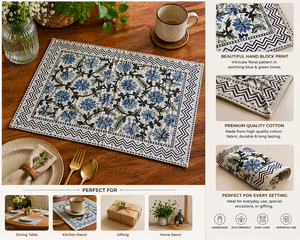 Juego de Manteles Individuales Clásicos Azules con Estampado a Mano, Manteles Individuales de Algodón Blanco, Decoración de Comedor de Calidad de Exportación, Juego de Obras de Arte Hechas a Mano - Product Image 3