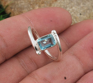 Bague en argent sterling 925 classique en turquoise naturelle, pierre précieuse simple, bijoux minimalistes, bijoux océaniques, mariage, fête, vente en gros, usine - Product Image 2