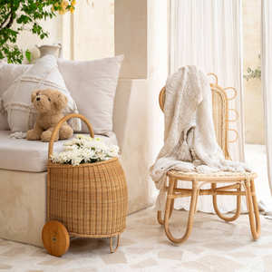 Cesta con ruedas de ratán, tipo maleta, con amplio espacio de almacenamiento, cestas rodantes hechas a mano para bebés y niños pequeños - Product Image 6