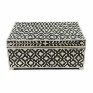 Geometric Bone Inlay Wooden <b>Box</b> with <b>Hinged</b> <b>Lid</b> and Minimalist Design for Contemporary Home Decor and Large Capacity <b>Storage</b> - Product Image 5