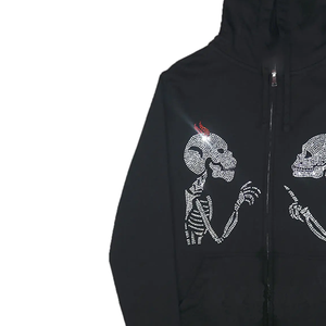Sudadera con Capucha Negra para Hombre, Diseño de Calaveras con Pedrería, Estilo Gótico, Corte Regular, Cierre Frontal con Cremallera, 100% Algodón Tejido, Ropa de Otoño - Product Image 2