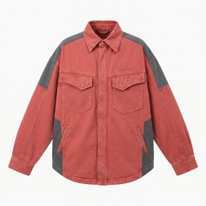 Veste en jean color block pour homme, personnalisée, à deux tons contrastés, style streetwear décontracté, manteau vintage délavé - Product Image 1