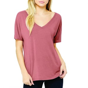 Camiseta de punto para mujer con cuello en V, manga corta, corte regular, color liso, informal, hombros caídos, longitud regular, transpirable para verano - Product Image 5