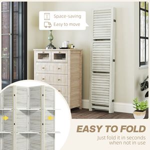 Paravento Artigianale a 5 Pannelli in Legno, Alto 170 cm, con 3 Ripiani e Vano Pieghevole, Bianco Anticato per Camere da Letto - Product Image 5