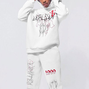 Ensemble de survêtement blanc à capuche pour homme, motif lettres imprimées, streetwear, pantalon de jogging, manches longues, coupe ample, automne, logo 1999 - Product Image 3