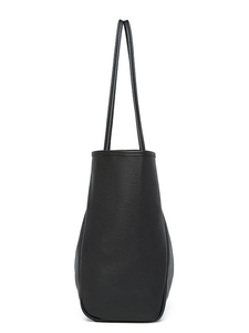 Bolso Tote Minimalista Negro de PU, Abierto, Color Sólido, para Uso Diario, Todas las Temporadas, Bolso de Mano para Mujer - Product Image 3