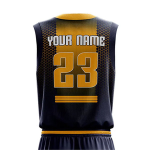 Custom Sublimation Basketball Uniform Set Navy <b>Gold</b> Jersey Shorts Adult Men Breathable Polyester Team Name <b>Number</b> - Product Image 3