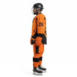 Maillot de hockey sur glace personnalisé orange et noir respirant imprimé, 100 % polyester maille, coupe ample, fabricant OEM Sialkot Team - Product Image 3