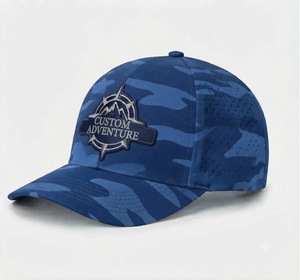 Casquette de baseball camouflage à 6 panneaux avec logo brodé personnalisé, trous découpés au laser, fermeture réglable, pour le golf, le tennis, les sports et les activités de plein air - Product Image 1