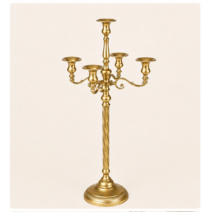 Classic Gold Metal Candelabra 5 Arm Taper Candle Holder Antique Brass Candlestick Stand for Wedding Table Centerpiece Wholesale - Product Image 3