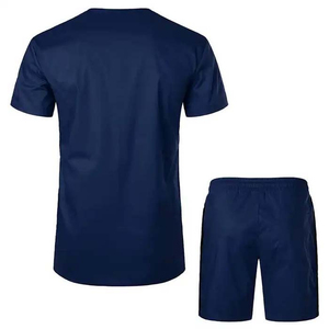 Men's Summer Breathable Short Sleeve Acid Washed Polyester/Cotton T-Shirts & Shorts 2-Piece Casual Sports <b>Set</b> - Product Image 2