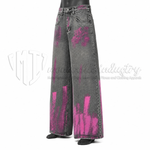 Pantalon en jean taille haute à jambe large pour homme, en coton, tie-dye, peint à la main, coupe ample, streetwear, mode printemps - Product Image 3