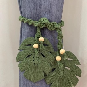 Handmade Macrame <b>Curtain</b> Tieback: Monstera Leaf Boho Decor - Product Image 1