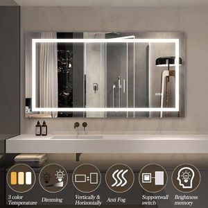 Specchio da Bagno LED Moderno Senza Cornice 60 x 32 Pollici, Antiappannamento con Sensore Touch, Specchio Illuminato da Parete per Doccia e Spazi Ristretti - Product Image 3