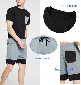 Conjunto de Verano para Hombre, Pantalones Cortos y Camiseta Deportiva con Bolsillos en Contraste, 2 Piezas, Cómodo, Transpirable, de Secado Rápido, Color Sólido, Cuello Redondo - Product Image 3
