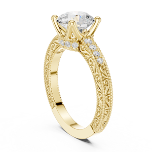 Anillos Clásicos Vintage de Compromiso, Boda y Aniversario, con Diamante Cultivado en Laboratorio de 2 Quilates, Color E, Claridad VS1, Corte Redondo, en Oro Sólido de 14K - Product Image 4