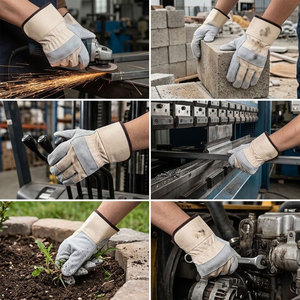 Gants de travail en cuir de vachette pleine fleur de qualité supérieure, dos en tissu de coton perforé, résistants à la chaleur, avec manchette de sécurité industrielle, certifiés CE, 11 oz - Product Image 6