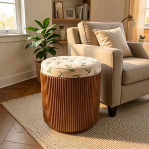 SURINDRA WTST023GPK Round Cushioned Ottoman Side <b>Stool</b> Pleated Accent Modern <b>Seat</b> for Living Room Bedroom Every Room - Product Image 1
