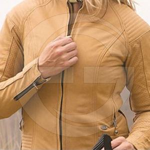 Femmes Lumière Tan Vintage Moto De Mode Veste En Cuir - Product Image 3