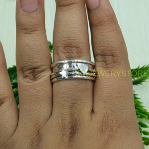 Bague tournante en argent sterling 925 pour femmes et hommes, design étoile et cœur, bague de méditation, bijoux en argent faits à la main pour unisexe - Product Image 3