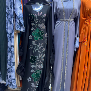 Wholesale Modest Dubai Beaded Sequined <b>Long</b> Sleeve Abaya Muslim Traditional Handmade Wedding Women Polyester Breathable V Neck - Product Image 1