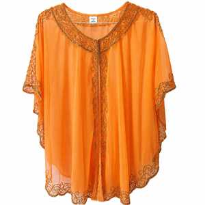 Abaya élégante en polyester orange de qualité export avec broderies et détails décoratifs faits à la main pour femmes, disponible à la vente - Product Image 5
