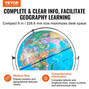 Mappamondo illuminato LED per la luce notturna della costellazione 9 \ "HD stampato mappa stabile in metallo pesante per l'aula per bambini - Product Image 2