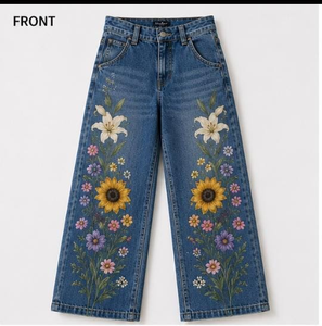 High Waist Wide Leg Denim Pants <b>Floral</b> Embroidery Bohemian Style Ankle Length Loose Fit Women's <b>Jeans</b> Spring Cotton Woven - Product Image 3