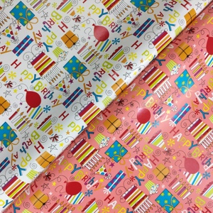 Rouleaux de papier cadeau double face Joyeux Anniversaire avec motifs cupcakes, étoiles et train, papier artistique pour cadeaux et loisirs créatifs - Product Image 6