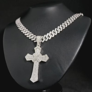 Iced Out 925 Sterling Silver Luxury VVS Moissanite Diamond Cuban <b>Chain</b> <b>Cross</b> Pendant Hip Hop Bling <b>Chain</b> Pendant For Unisex Wear - Product Image 5
