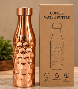 Premium Eco-Friendly Hammered Copper Water Bottle 900ml Leak Proof Pebble Texture with Screw Cap Brown Kraft <b>Gift</b> <b>Box</b> - Product Image 5