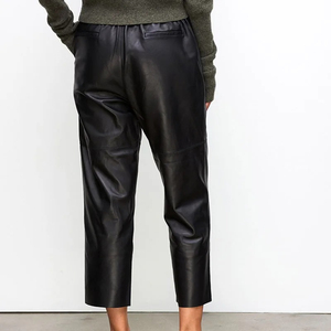 <b>Men's</b> Black PU <b>Leather</b> Pants Elastic Waist Casual Straight Fit Autumn Wear PU <b>Leather</b> <b>Trousers</b> - Product Image 4