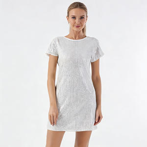 Vestido de Fiesta Casual de Manga Corta y Largo hasta la Rodilla para Mujer, Color Blanco, Estilo Informal, para Primavera, Corte en A, Tejido de Ganchillo - Product Image 4