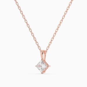 <b>Solid</b> Gold Princess Cut Lab Grown Diamond Solitaire <b>Necklace</b> Diamond Pendant for Daily Wear Ethical Luxury Jewelry Gift - Product Image 4