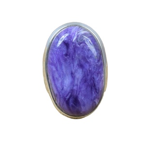 925 Silver Rose Gold Plated Fancy Ethnic <b>Ring</b> with Natural Charoite Stone Oval Cut Claw Setting for Men's Gift - Product Image 1