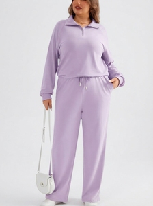 Wholesale Unisex Winter <b>Polyester</b> <b>Tracksuit</b> Set Stand Collar Zipper Jacket Wide Leg Pants Loose Fit Elastic Waist Breathable - Product Image 4