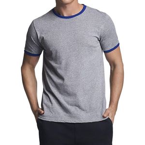 T-shirt personnalisé en coton peigné pur, col rond contrastant, manches renforcées, respirant, rouge cramoisi, décontracté - Product Image 5