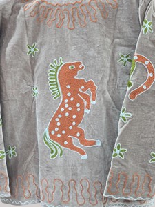 Hand Embroidered <b>Velvet</b> Mandarin Collar Blouson Full Sleeve Animal Pattern Jacket Autumn Plus Size Women's Coat - Product Image 5