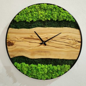 Moss Wood Grain Wall <b>Clock</b> Natural Rustic Green Moss Decor Handmade Wooden Round <b>Clock</b> Evergreen Woodland Moss Wall <b>Clock</b> - Product Image 3