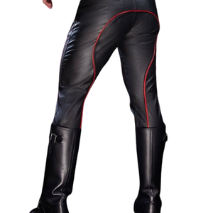 Pantalones de Uniforme Formales con Ribete de Cuero Premium, Ribete Rojo, Ecológicos e Impermeables para un Look Elegante y a la Moda - Product Image 2