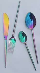 Ensemble de couverts traditionnels en acier inoxydable (couteau, fourchette, cuillère) pour steak, doré, durable, idéal pour mariages et événements - Product Image 6