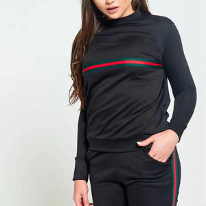 Women Tracksuit Set <b>Black</b> Long Sleeve Crew Neck Striped Design Side Pockets Casual Autumn Wear Spandex Polyester Material - Product Image 4