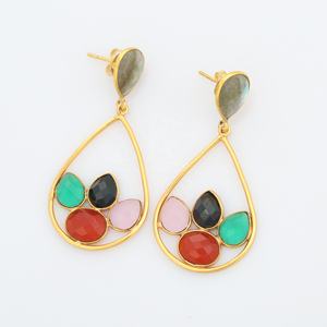 Natural Labradorite Gemstone Earrings Wholesale <b>Indian</b> Jewelry Beautiful Design 925 Sterling Silver Gold Plated Earring - Product Image 2