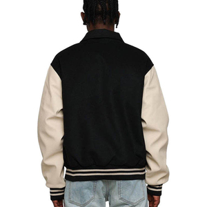 Chaqueta Deportiva Masculina Personalizada con Bordado, Estilo Universitario, Safari, Negra y Blanca, Mangas de Nailon/Cachemira, Talla XS, Casual - Product Image 5